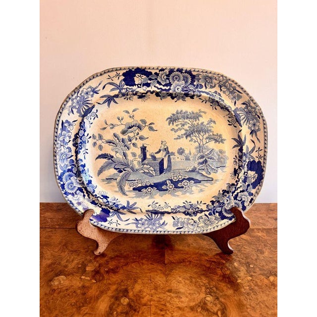 Antique Victorian blue and white meat platter, having a quality antique Victorian blue and white meat platter decorated...