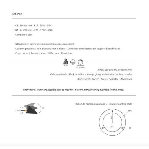 Black Mid-Century Modern Black Six Rotating Arms Ceiling Lamp by Serge Mouille For Sale - Image 8 of 10