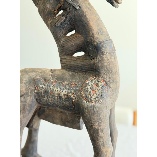 41” Tall Oversized Vintage African Chiwara Style Antelope Sculpture, Hand-Carved Wood Tribal Art, West African Bambara Style Figure For Sale In Los Angeles - Image 6 of 12