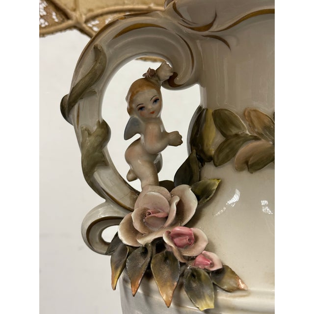 White Early 20th Century Italian Capodimonte Style Table Lamp With Original Lamp Shade For Sale - Image 8 of 12