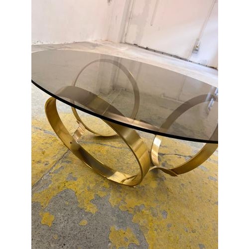 Round Coffee Table in Brass and Smoked Glass attributed to Knut Hesterberg for Ronald Schmitt For Sale - Image 11 of 11