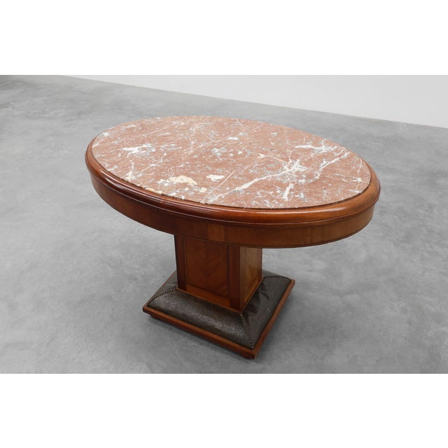 Art Deco Oval Side Table in Walnut with Marble Top from De Coene, Belgium, 1925 For Sale - Image 6 of 13