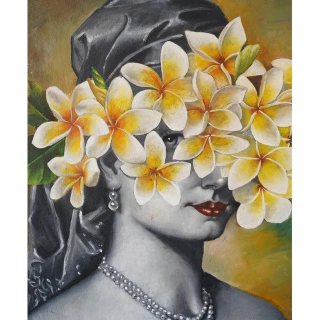 Classical figures paired with delicate plumeria flowers - a soft, poetic reflection on time and beauty. Original one-of-a-...