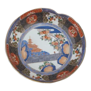 Mid 20th Century Japanese Porcelain Temple Garden Imari 9.5" Bowl