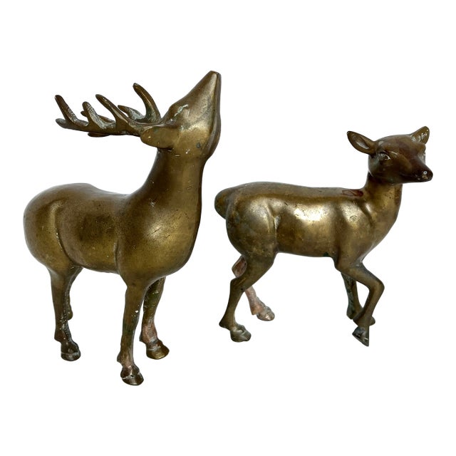Vintage Brass Deer Figurines - Set of 2 For Sale
