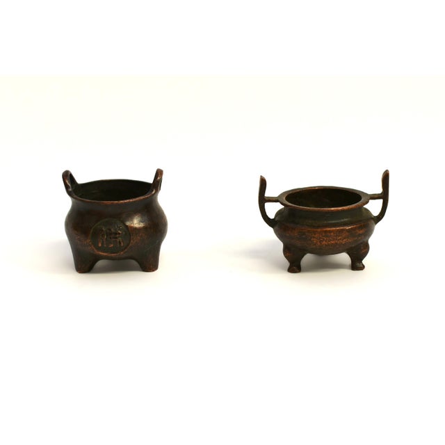 Set of 4 Bronze Antique Mini Incense Burner Chinese Censer For Sale - Image 4 of 18