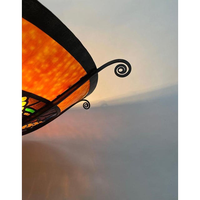 Large French Round Stained Glass Chandelier, 1900s For Sale - Image 12 of 17