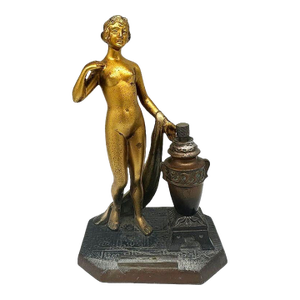 1930s Art Deco Spelter Metal Nude Flapper Goddess Desktop Torch Tip Table Lighter