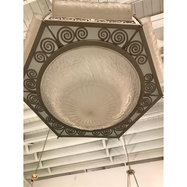 French Art Deco Hexagonal Chandelier by Schneider For Sale - Image 10 of 13