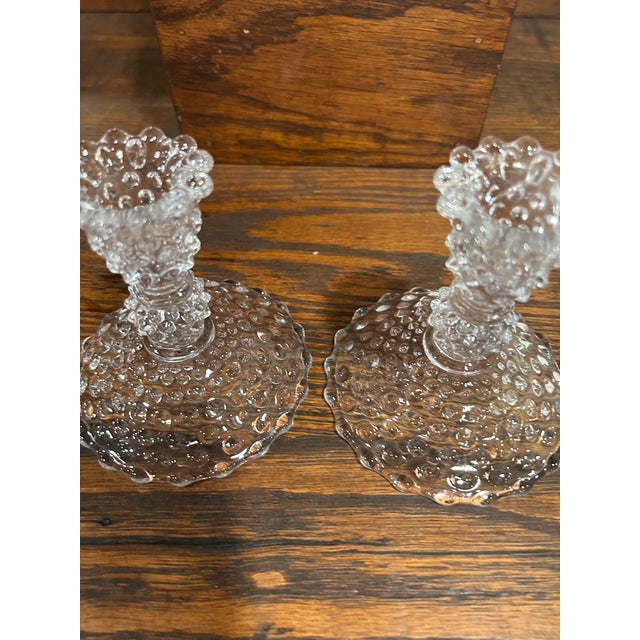 Pair of Duncan & Miller Hobnail Pressed Glass Candle Stick Holders For Sale In Sacramento - Image 6 of 8