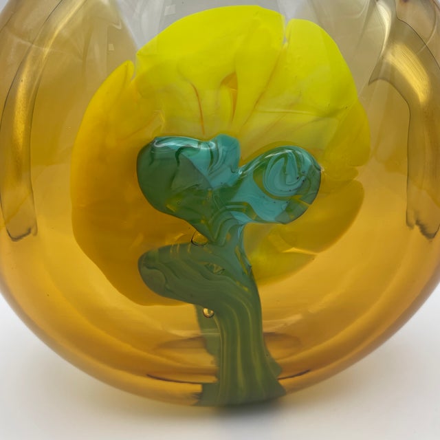 Vintage Art Glass Vase in Yellow and Turquoise by Jiri Suhajek for Moser Karlsbad, 1970 For Sale - Image 4 of 16
