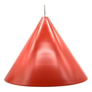 Vintage Scandinavian Cone Pendant Lamp in Red Enamel & Ceramic in the style of Louis Poulsen, 1960s For Sale