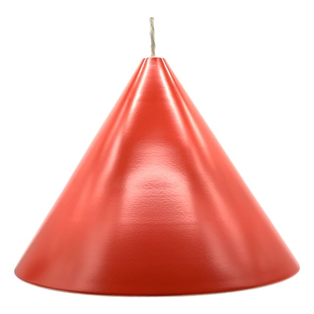Vintage Scandinavian Cone Pendant Lamp in Red Enamel & Ceramic in the style of Louis Poulsen, 1960s For Sale