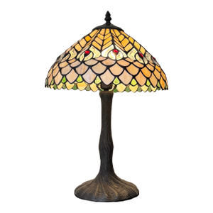Vintage Stained Glass Peacock Style Desk or Table Lamps (Set of 2)