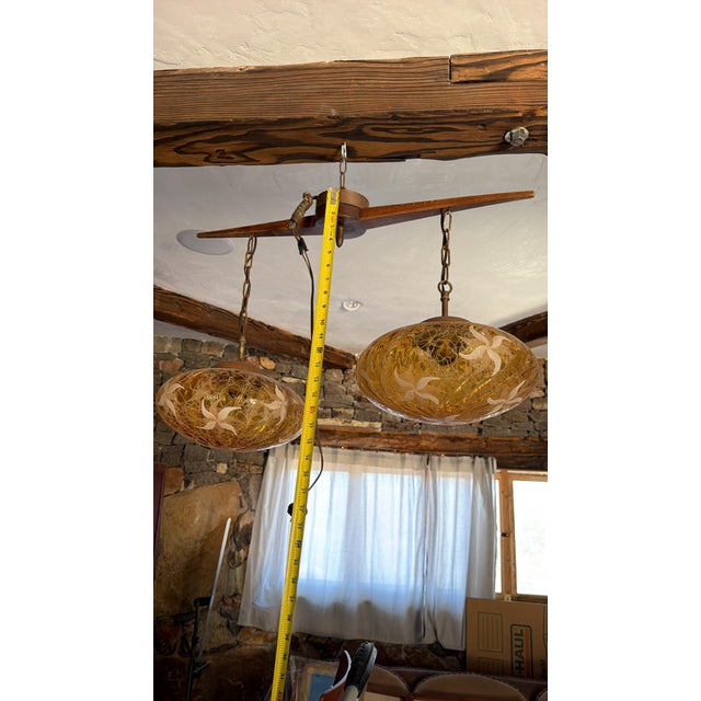 1960s Pendant Lamp Mahogany Art Glass Eugenio Escudero Mexico For Sale - Image 15 of 16