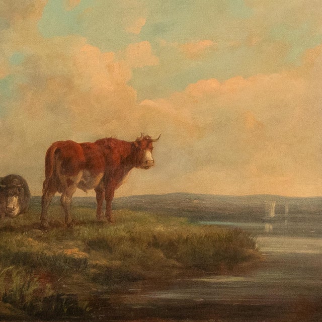19th Century Oil Painting Pastoral Luminist Romantic Highland Cows Paris Ex-Christie's by Henry Milbourne, 1815 For Sale - Image 11 of 13