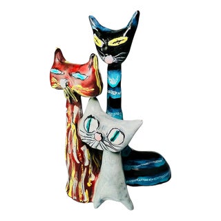 Polychrome Ceramic Cats Figure by Otello Rosa for San Polo, Venezia, 1950s For Sale