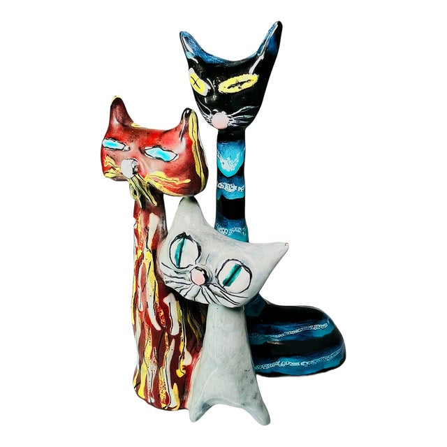 Polychrome Ceramic Cats Figure by Otello Rosa for San Polo, Venezia, 1950s For Sale