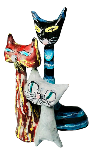 Polychrome Ceramic Cats Figure by Otello Rosa for San Polo, Venezia, 1950s