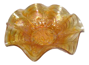 1960s Imperial Marigold Iridescent Pansy Flower Design Fluted Bowl