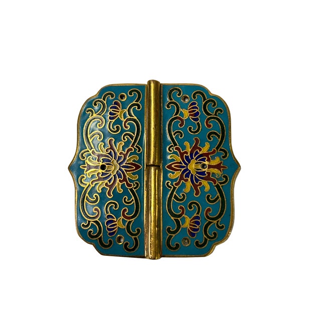 1970s 2 Sets Turquoise Enamel Cloisonne Butterfly Hinges Metal Decor Plaque Art For Sale - Image 5 of 9
