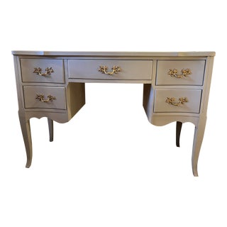 1960s Vintage French Provincial Desk in Blue Grey For Sale