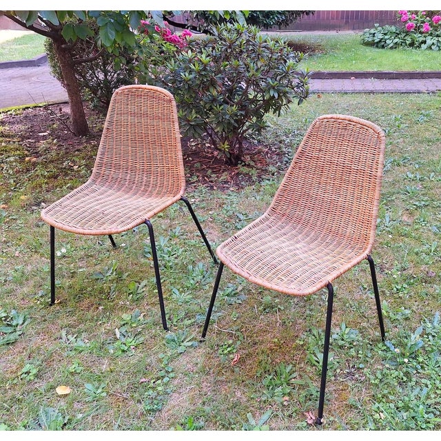 Rattan and Iron Stackable Dining Chairs by Gian Franco Legler, 1960s, Set of 2 For Sale - Image 11 of 12