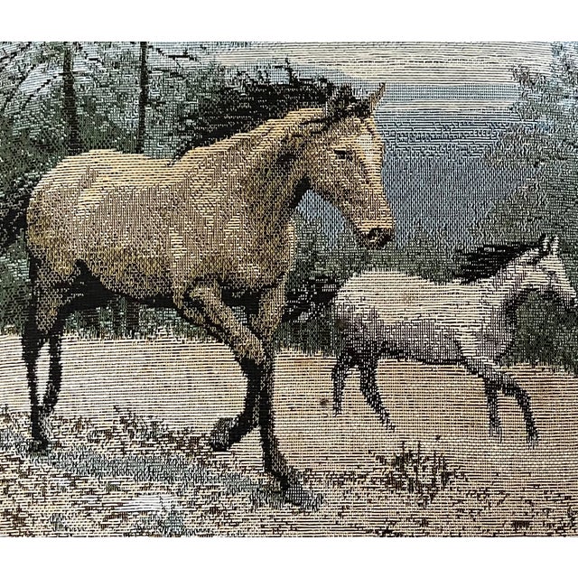 Rustic European Vintage Signed Tapestry Footstool With Running Horses For Sale - Image 3 of 10