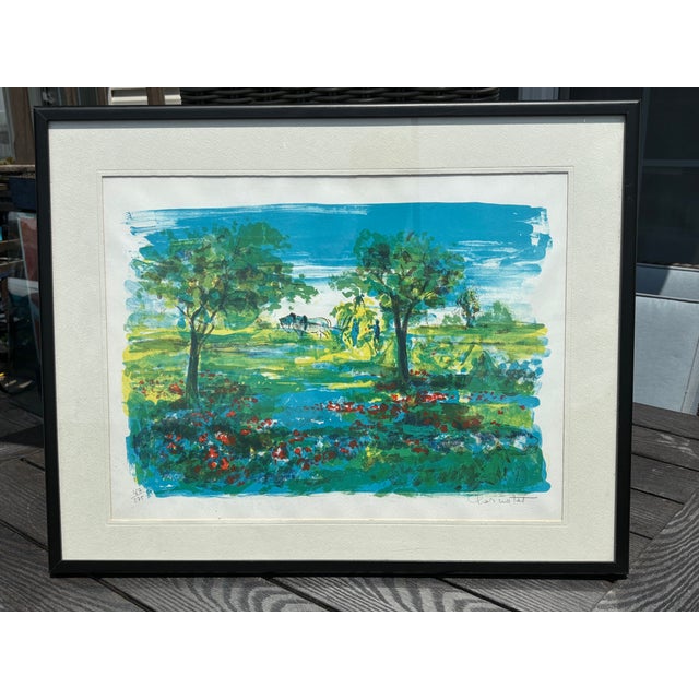 Mid 20th Century Mid-Century French Landscape Lithograph in Original Period Frame - Artist Signed + Numbered W/ Certificate For Sale - Image 9 of 11