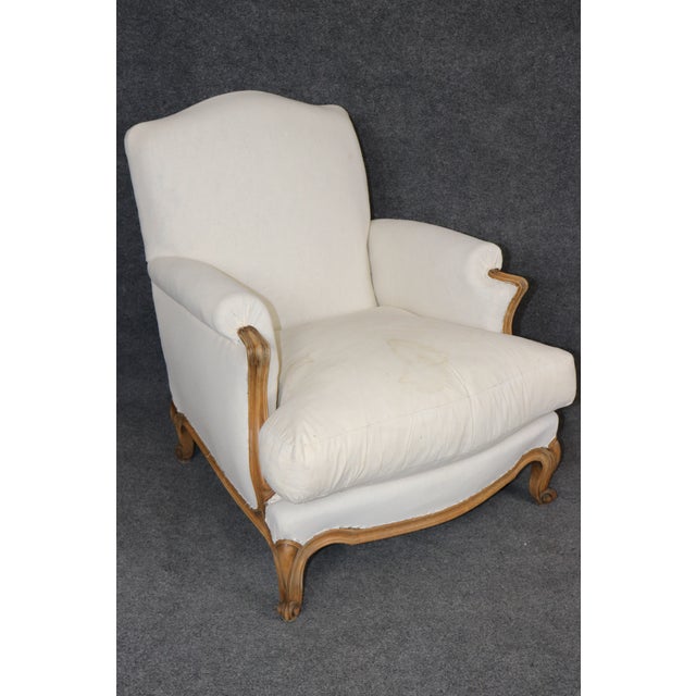 Pair of French Louis XV Style Oversized Upholstered Bergere Chairs C. 1920's For Sale In Philadelphia - Image 6 of 13