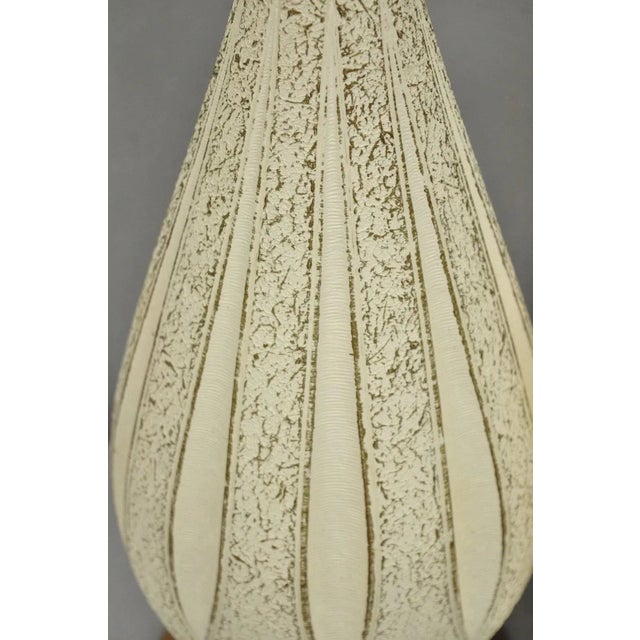 Vintage Mid Century Modern Sculpted White Ceramic & Teak Wood Table Lamps - Pair For Sale - Image 9 of 12