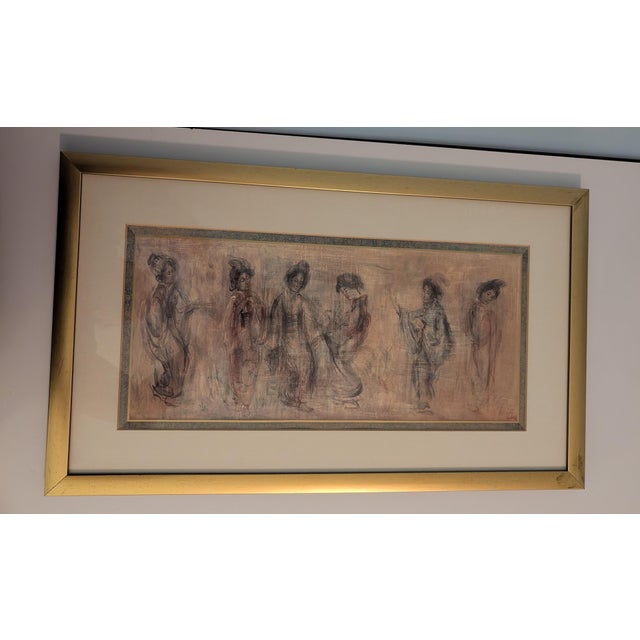 This piece is an original lithographic print titled Geisha Girls by renowned American artist Edna Hibel (1917–2014)....