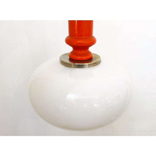 Vintage Space Age Pendant Light in Orange Wood & Opaline Lampshade, 1960s For Sale - Image 10 of 12