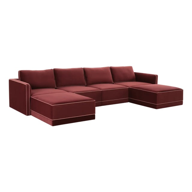 Wood Willow Berry Red with Mauve Piping Modular 6-Piece Performance Velvet U Sectional For Sale - Image 7 of 7