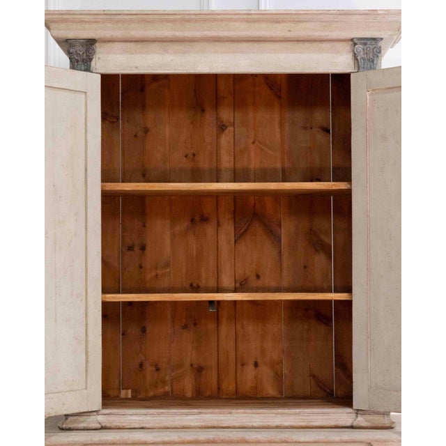 19th Century Tall Swedish cabinet in soft grey, two-piece, early‑mid 19th century For Sale - Image 5 of 11