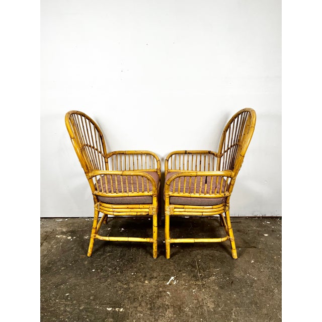 Boho Chic Vintage Rattan Bamboo Fan Back Chairs- A Pair For Sale - Image 3 of 10