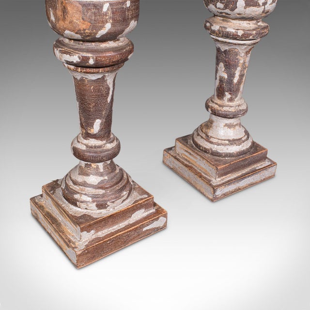 Pair of Antique Lamp Bases, English, Painted Pine Electric Light, Late Victorian For Sale - Image 9 of 10