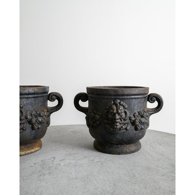 Early Swedish Modern Cast Iron Bacchus Urn Planters by Folke Bensow for Näfveqvarns Bruk, 1930s, Set of 2 For Sale - Image 3 of 7