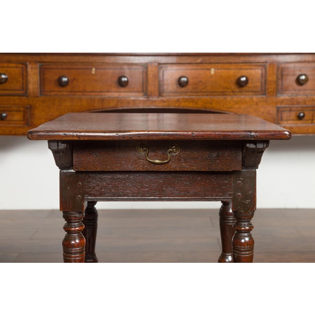 Wood English 1800s Georgian Oak Side Table with Single Drawer and Baluster Legs For Sale - Image 7 of 12