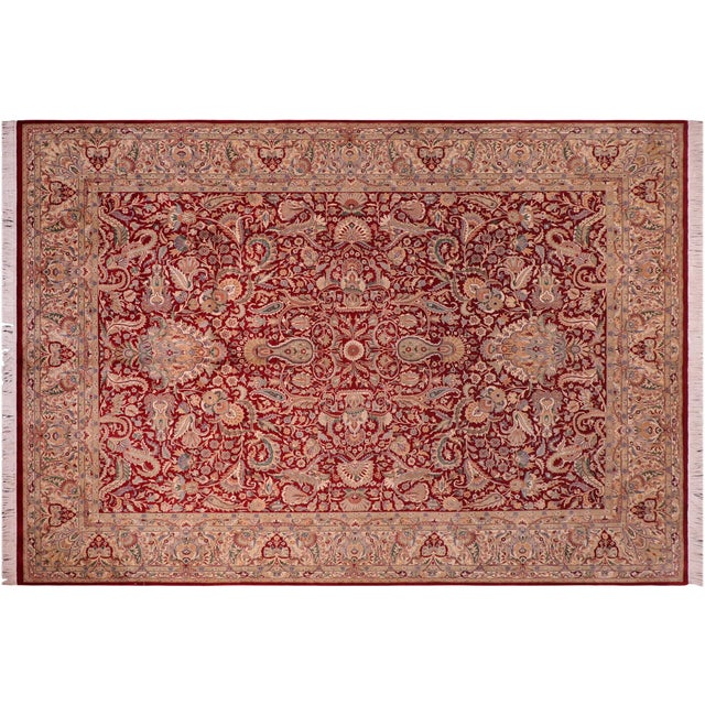 Ruby Red Shabby Chic Aness Pak-Persian Red/Tan Wool Rug - 9'1'' X 12'7'' For Sale - Image 8 of 9