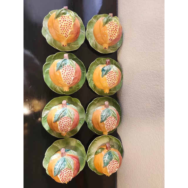 English Vietri Pomegranate Tureens With Leaf Plates Trompe l'Oeil Majolica Serving Set for 8 Late 20th Century - Rare Set For Sale - Image 3 of 18