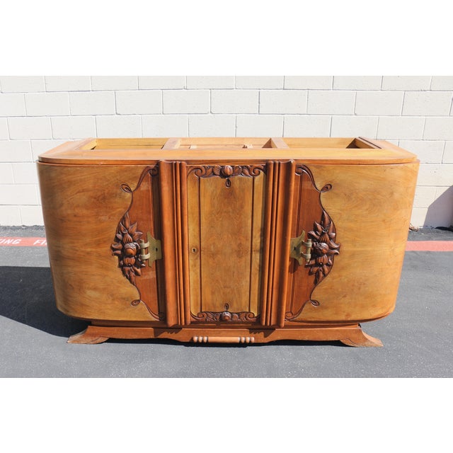 Antique French Art Deco Burl Wood Sideboard Buffet With Marble Top For Sale - Image 15 of 18