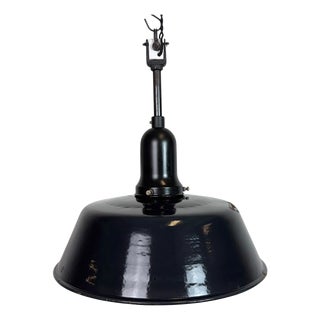 Industrial Black Enamel Factory Lamp with Porcelain Top, 1950s For Sale