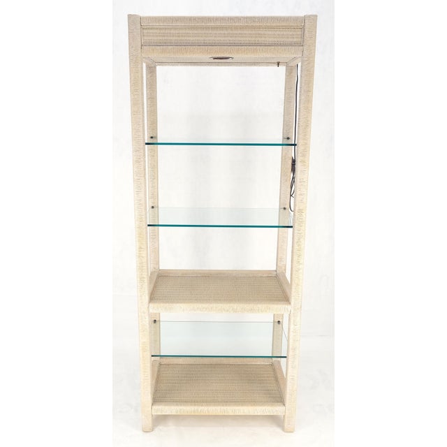 Tan White Pickled Rush Cane Bamboo Wrapped 5 Shelves 76" Tall Etagere Display MINT! For Sale - Image 8 of 13