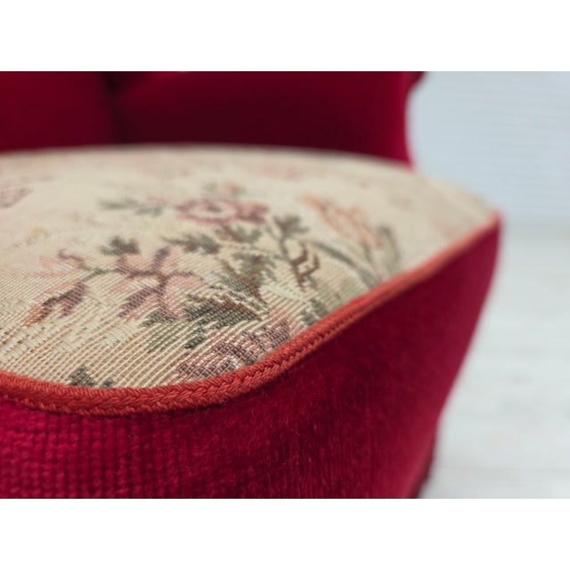 Danish Highback Armchair in Red Velour and Ash, 1970s For Sale - Image 4 of 18