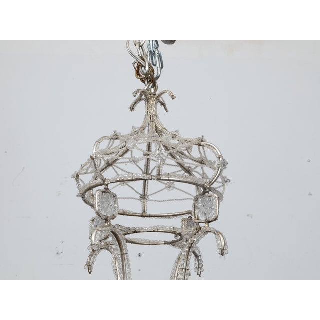 Metal Italian 1920s Rock Crystal Beaded Eight-Light Chandelier with Rosettes For Sale - Image 7 of 12