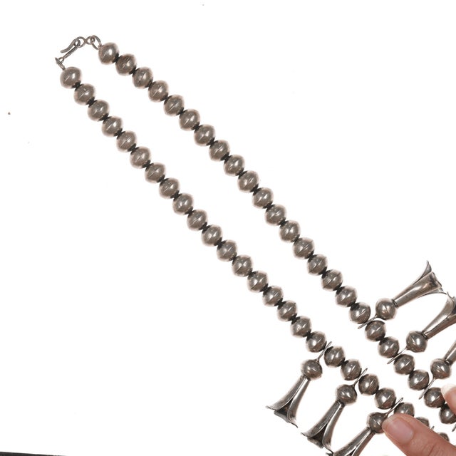 Della & Francis James Navajo Silver Squash Blossom Necklace For Sale - Image 4 of 10