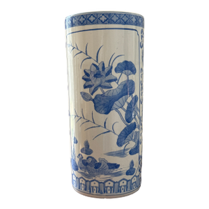 Vintage Hand Painted Blue and White Umbrella Stand