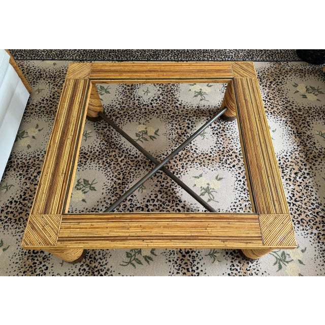 Boho Chic Italian Pencil Reed Coffee Table With Brass, Glass For Sale - Image 3 of 9