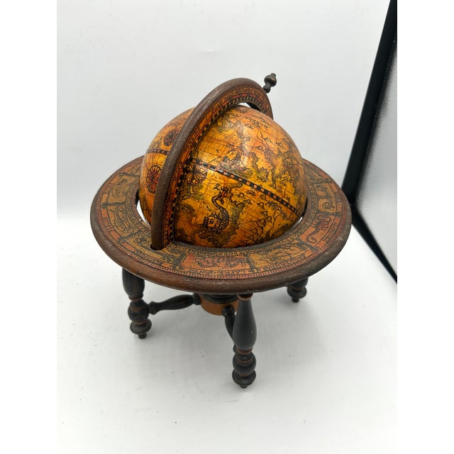Vintage Italian Zodiac Desk Globe on Dark Wood Stand For Sale - Image 14 of 15